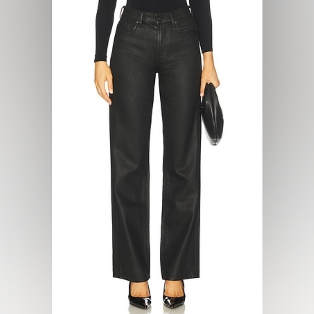 7 For All Mankind High Waist Slim Kick Coated Black Jeans In S